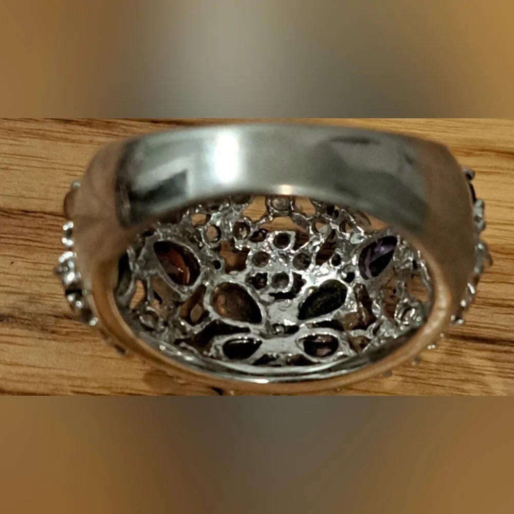 EUC Fortune Jewelers Genuine Silver & Multi Gemstone Butterfly Ring Jewelry SZ 9